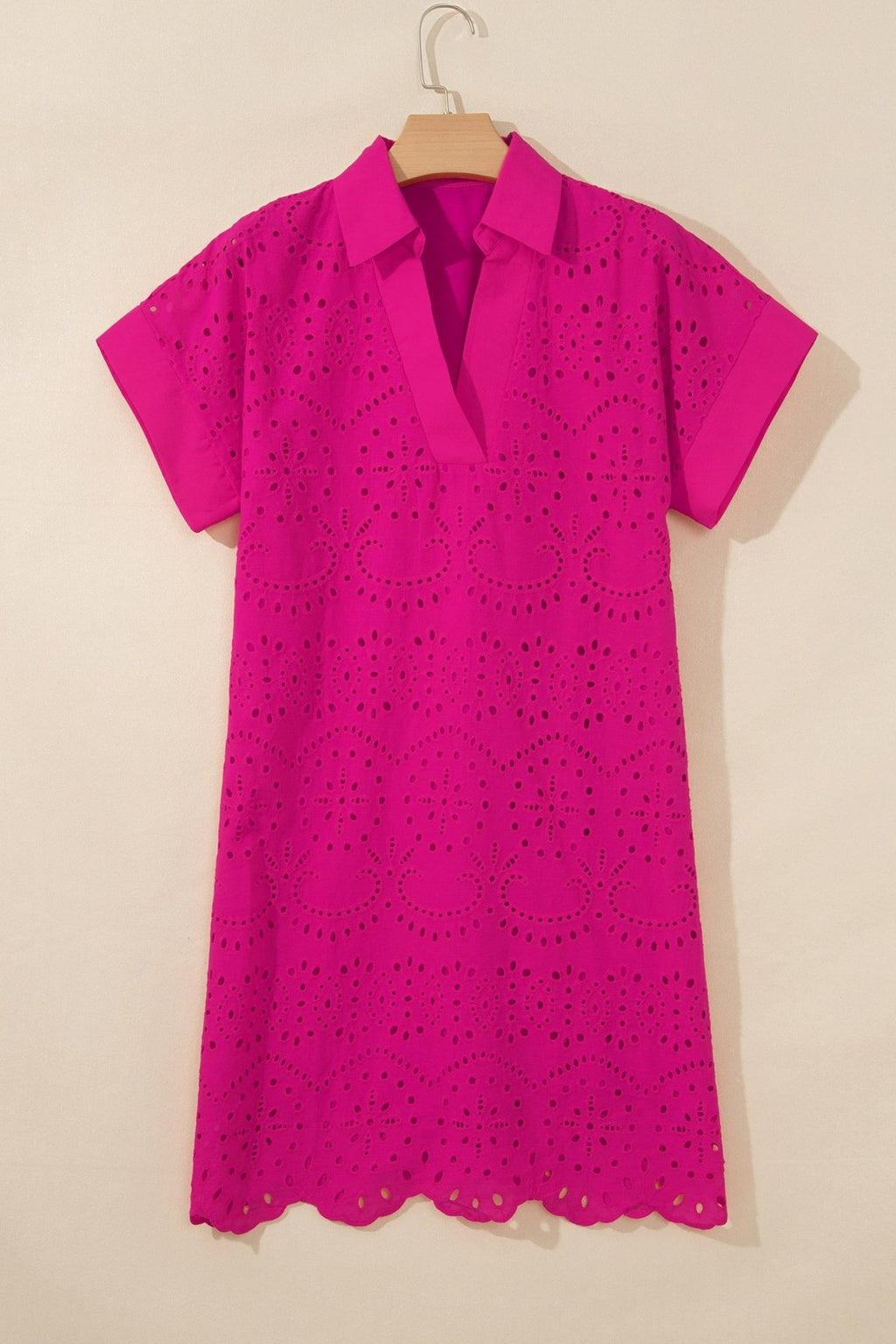Eyelet Embroidered Crew Neck T-Shirt Mini Dress - Rooted & Reckless Co.