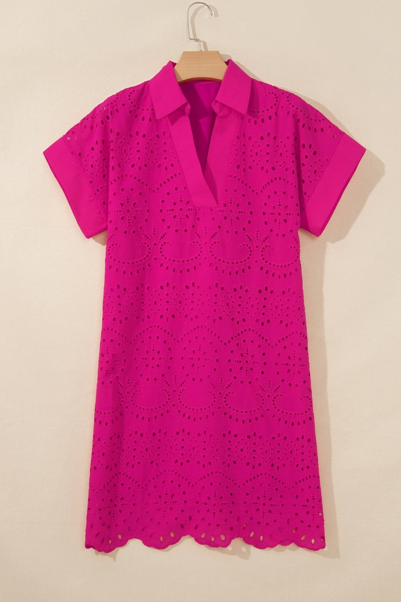 Eyelet Embroidered Crew Neck T-Shirt Mini Dress - Rooted & Reckless Co.