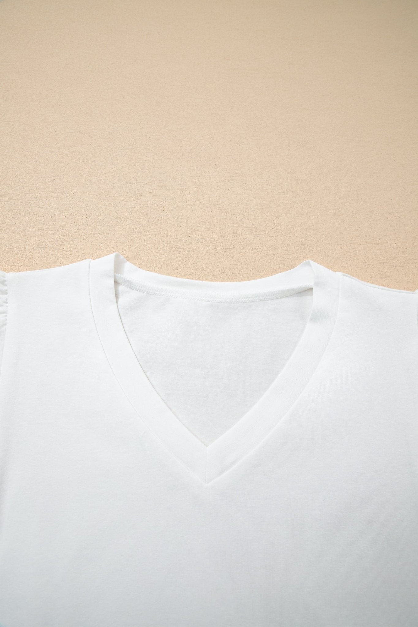 Eyelet Embroidered Flutter Sleeve Patchwork V-Neck Tee - Rooted & Reckless Co.