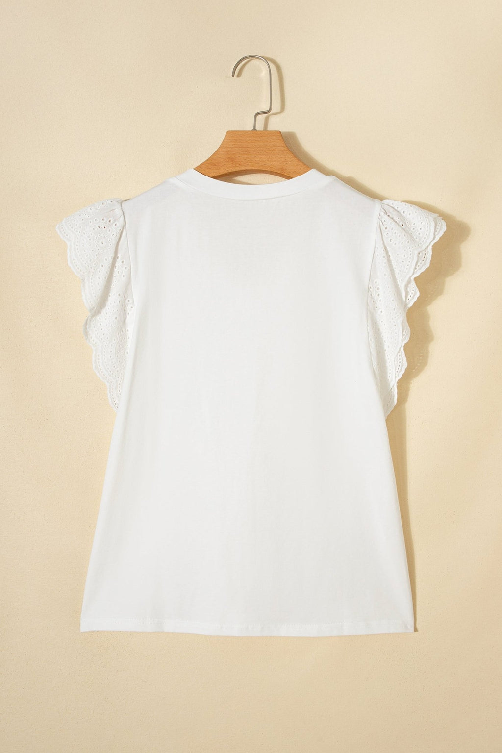 Eyelet Embroidered Flutter Sleeve Patchwork V-Neck Tee - Rooted & Reckless Co.