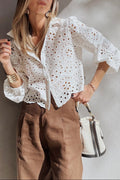 Eyelet Embroidered Puff Sleeve Cropped Shirt - Rooted & Reckless Co.