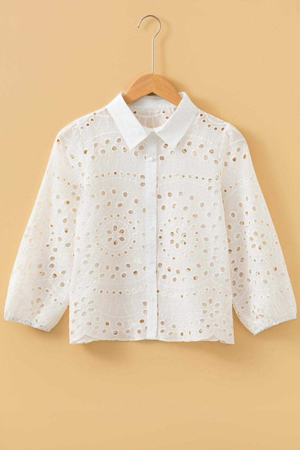Eyelet Embroidered Puff Sleeve Cropped Shirt - Rooted & Reckless Co.