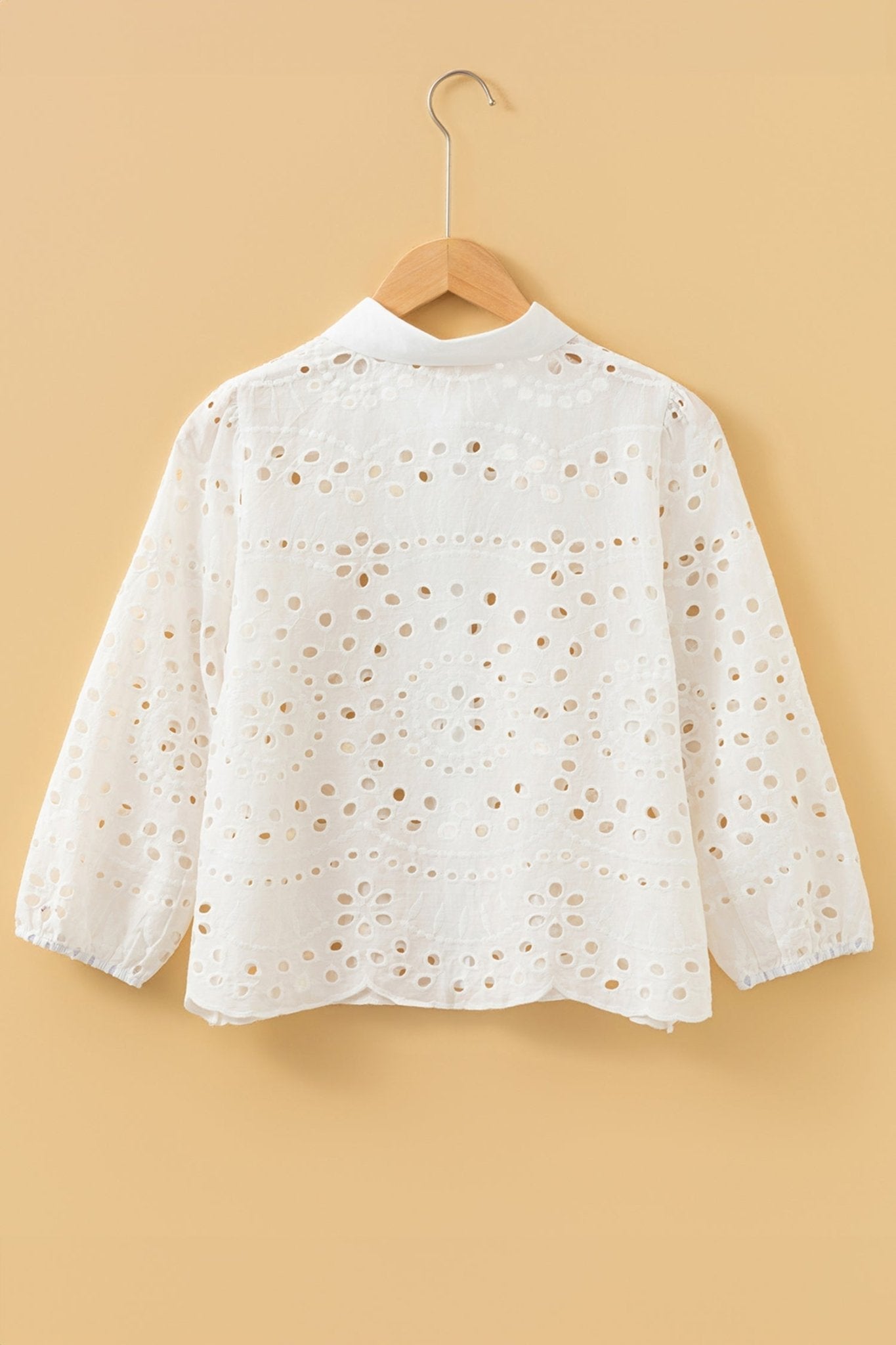Eyelet Embroidered Puff Sleeve Cropped Shirt - Rooted & Reckless Co.