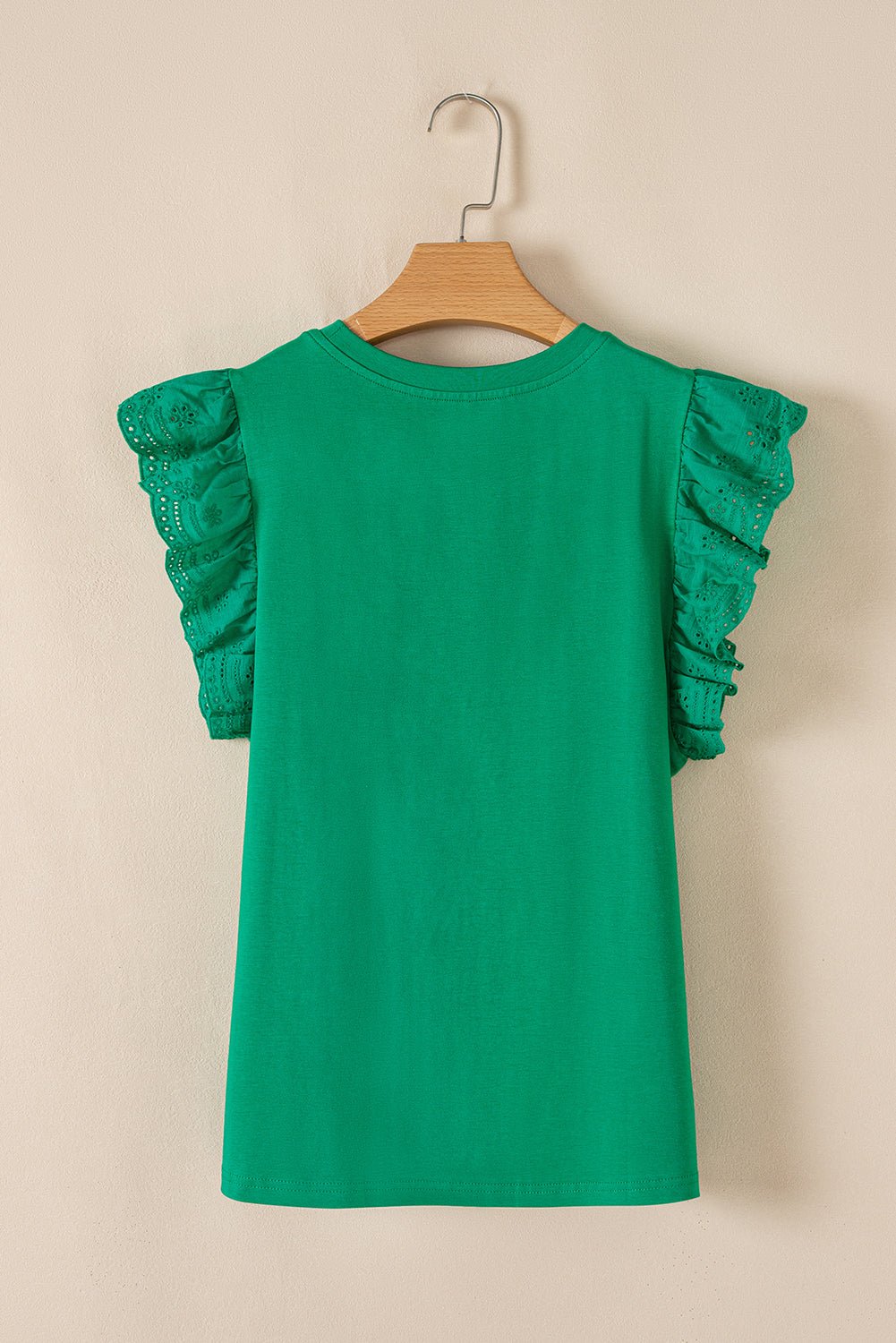Eyelet Embroidered Ruffle Sleeve Crew Neck Top - Rooted & Reckless Co.