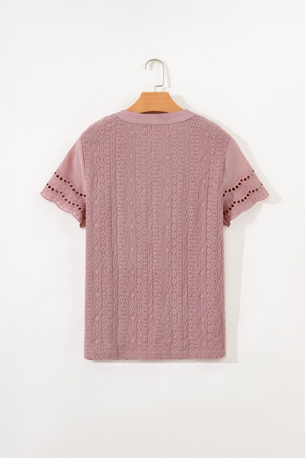 Eyelet Textured Half-Button Short Sleeve Blouse - Rooted & Reckless Co.
