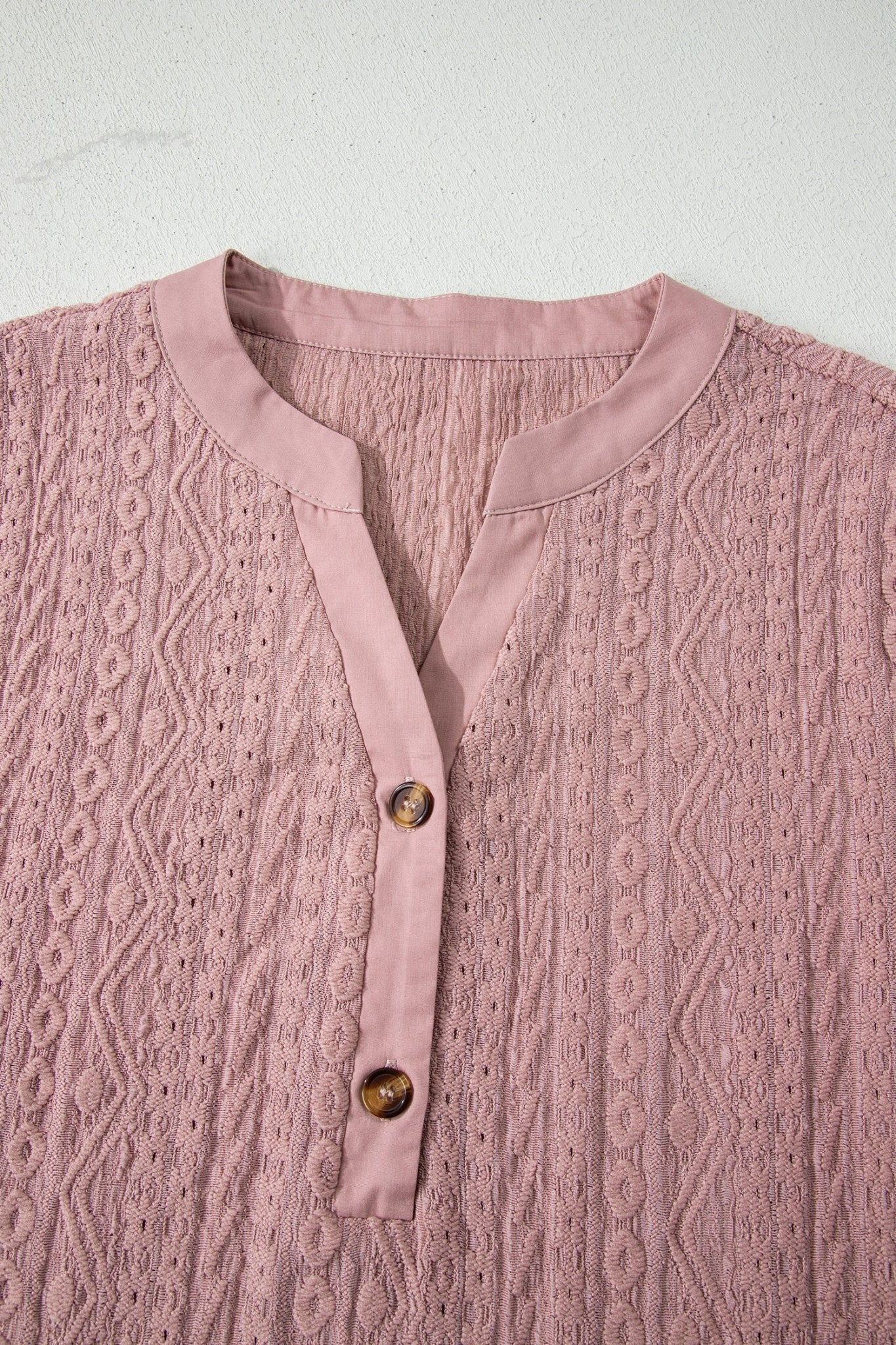 Eyelet Textured Half-Button Short Sleeve Blouse - Rooted & Reckless Co.
