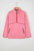 Sherpa Faux Leather Trim Half-Zip Pocketed Sweatshirt