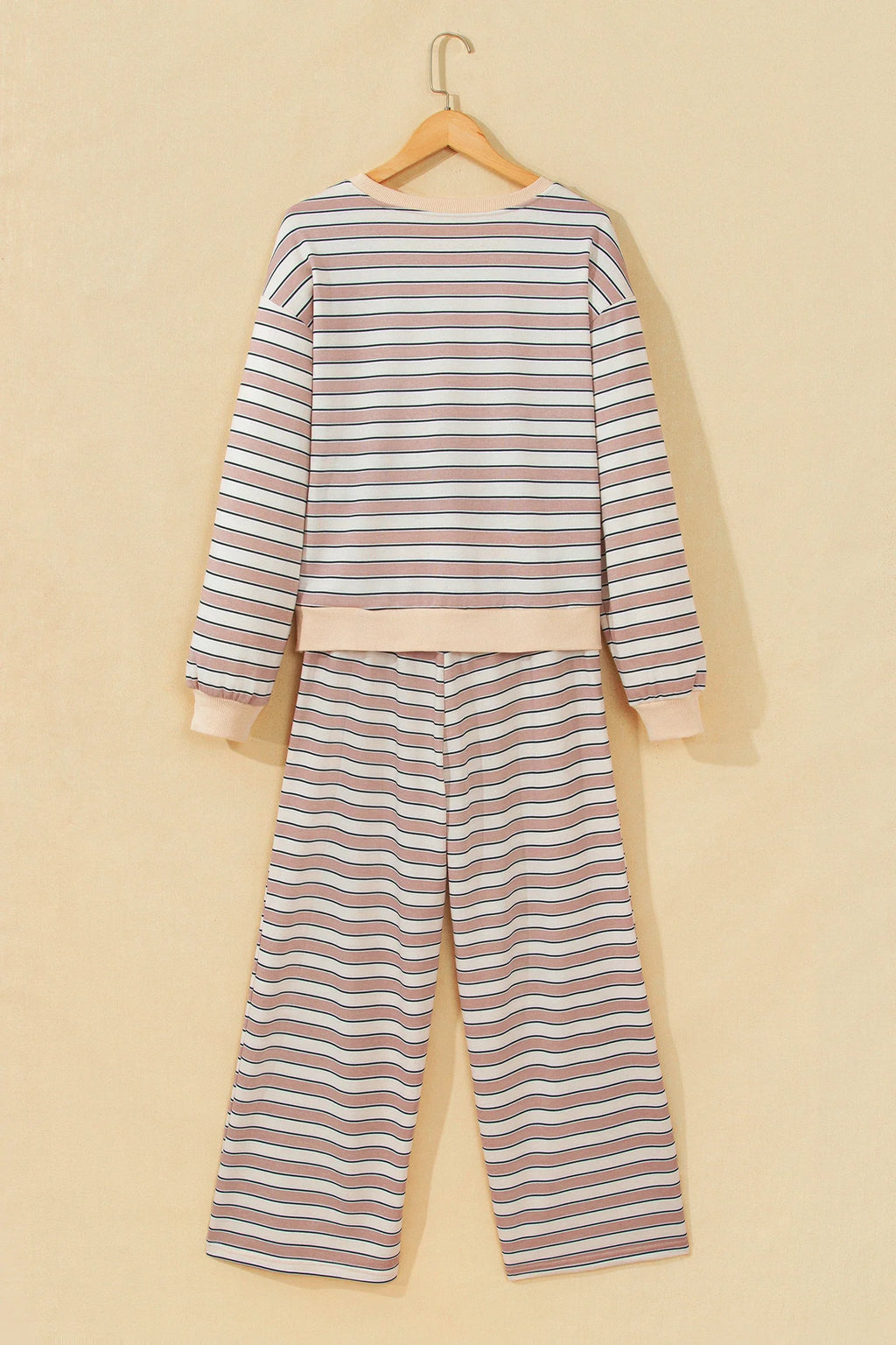 Stripe Contrast Trim Top & Wide Leg Pants Set