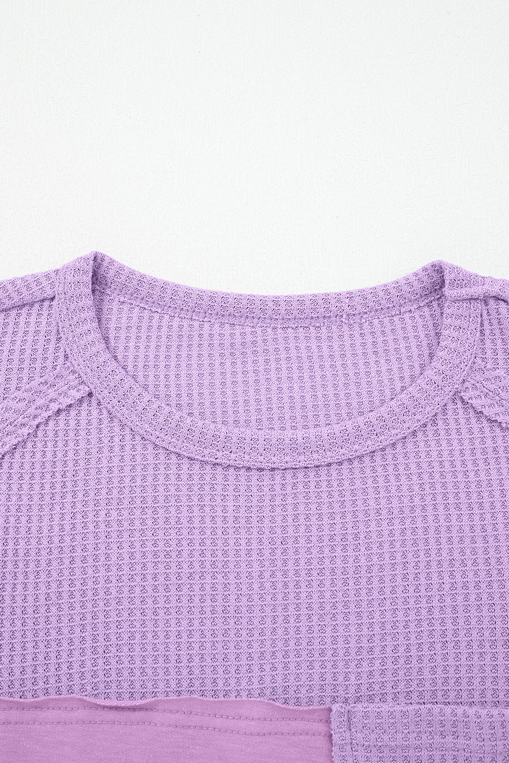 Colorblock Waffle Knit Patchwork Long Sleeve Top
