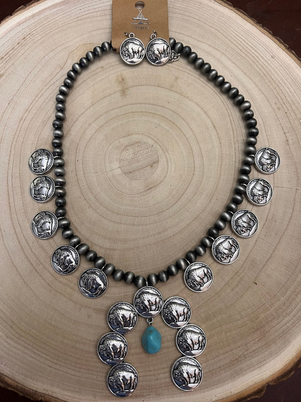 Faux Buffalo Coin Squash Blossom & Earring Set - Rooted & Reckless Co.
