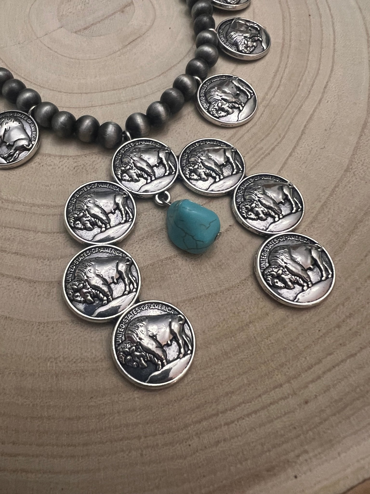 Faux Buffalo Coin Squash Blossom & Earring Set - Rooted & Reckless Co.