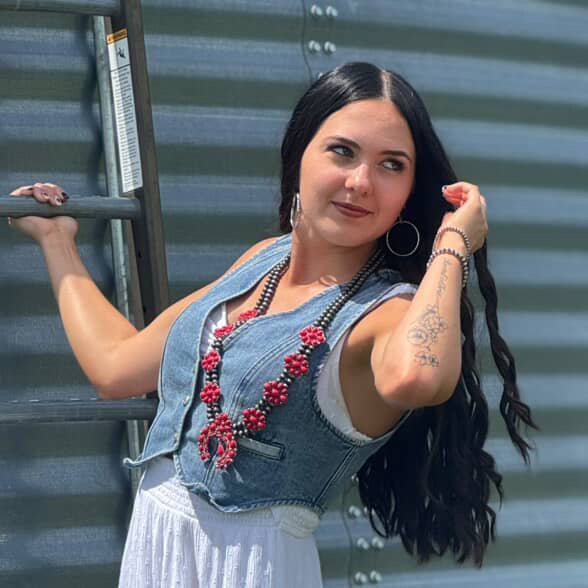 Faux Coral Long Squash Blossom Statement Necklace - 32 inch necklace - Rooted & Reckless Co.