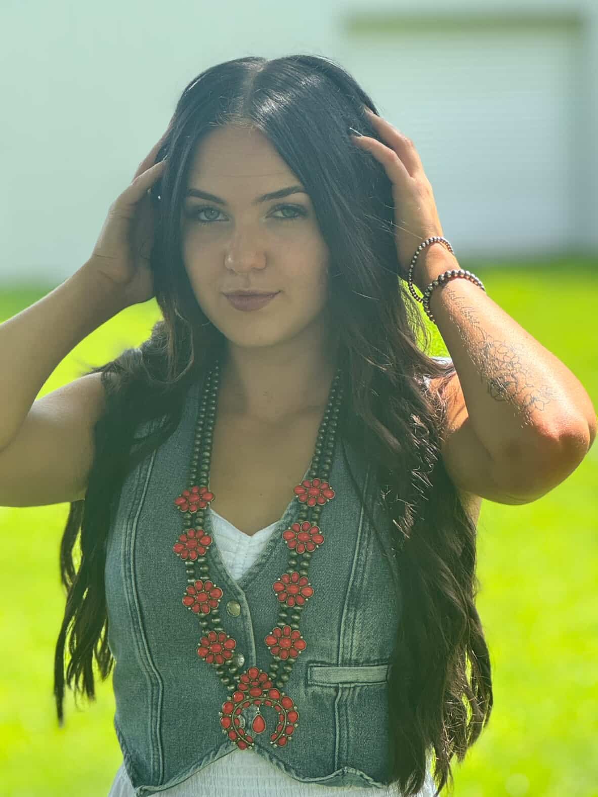 Faux Coral Long Squash Blossom Statement Necklace - 32 inch necklace - Rooted & Reckless Co.