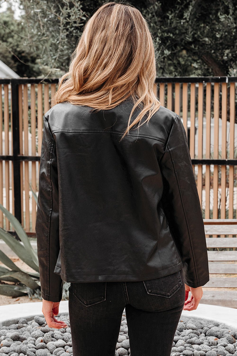 Faux Leather Button-Front Boxy Jacket - Rooted & Reckless Co.