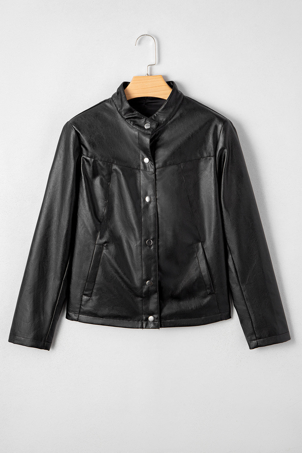 Faux Leather Button-Front Boxy Jacket - Rooted & Reckless Co.