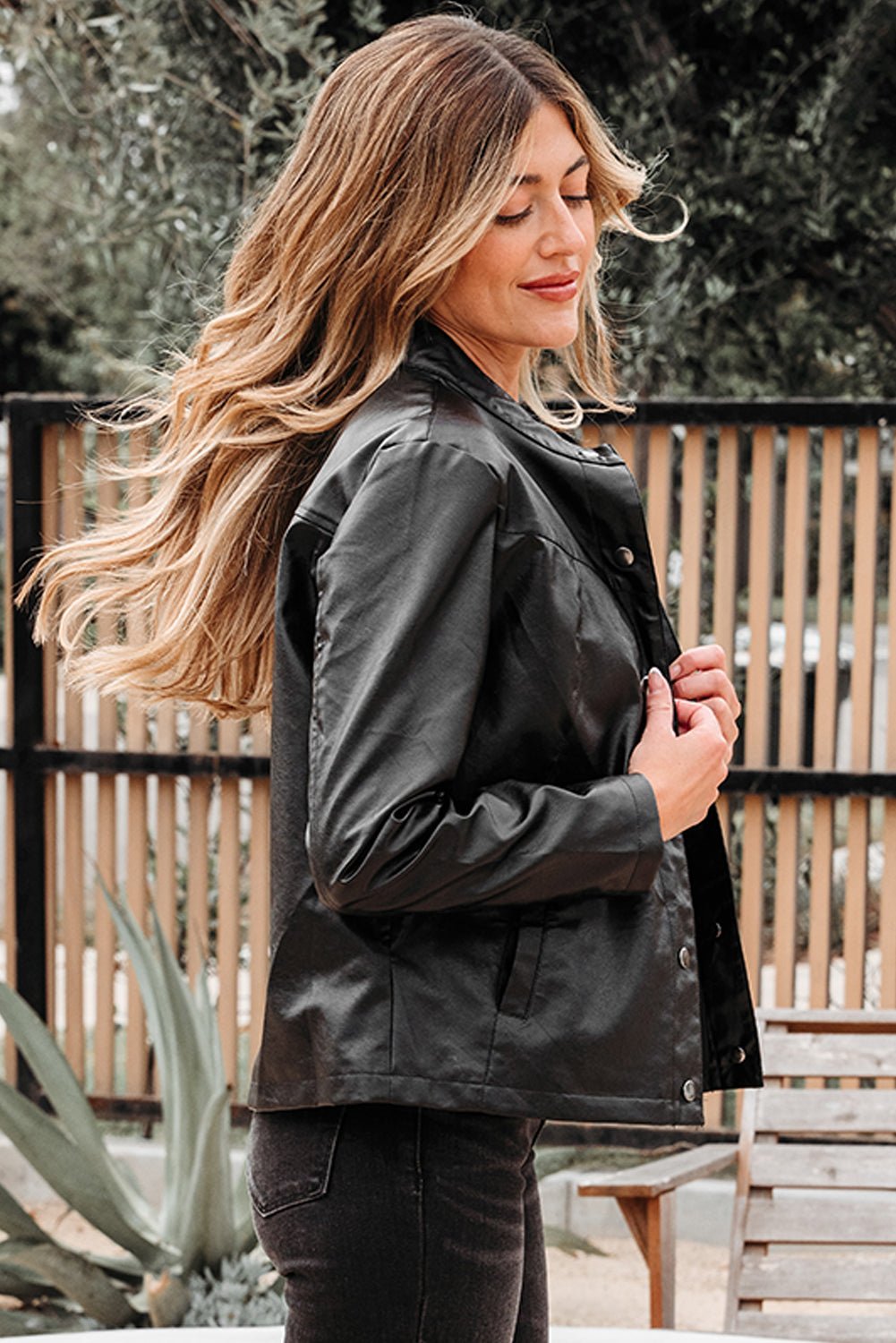 Faux Leather Button-Front Boxy Jacket - Rooted & Reckless Co.