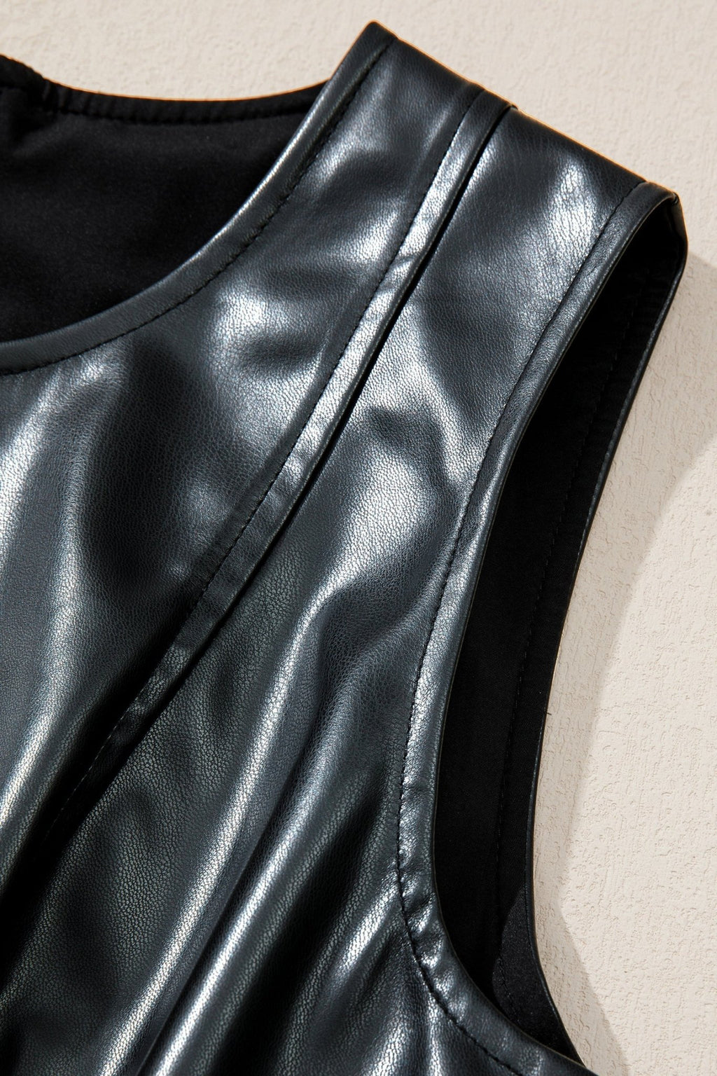Faux Leather Ruffle Hem Sleeveless Mini Dress - Rooted & Reckless Co.