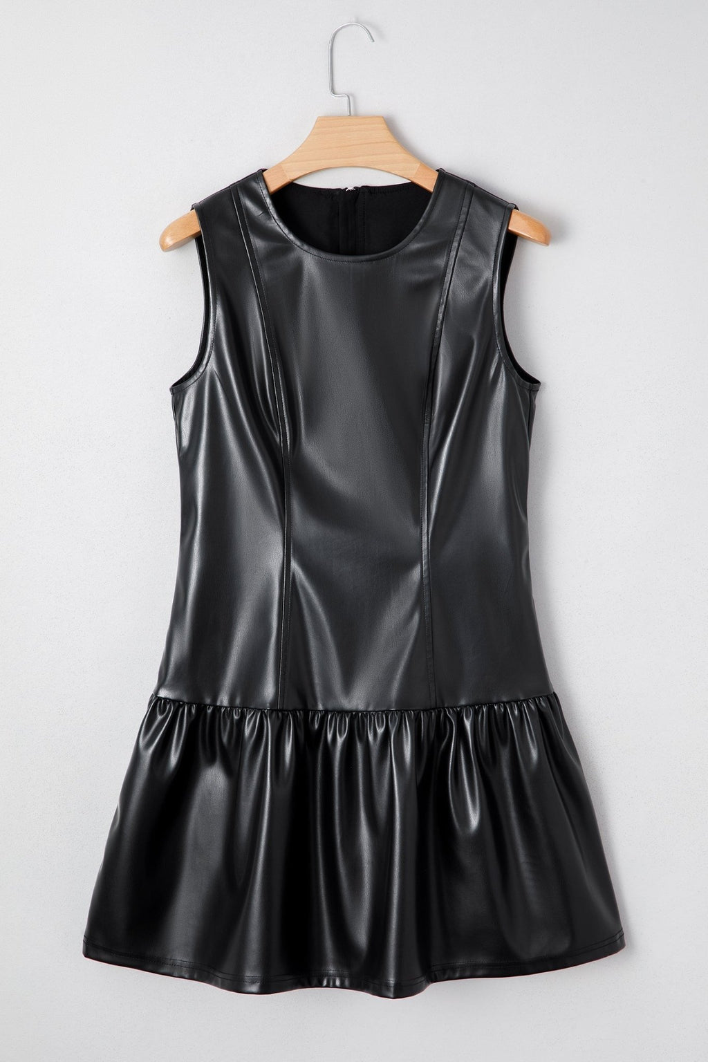 Faux Leather Ruffle Hem Sleeveless Mini Dress - Rooted & Reckless Co.