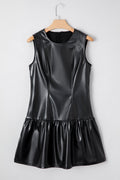 Faux Leather Ruffle Hem Sleeveless Mini Dress - Rooted & Reckless Co.