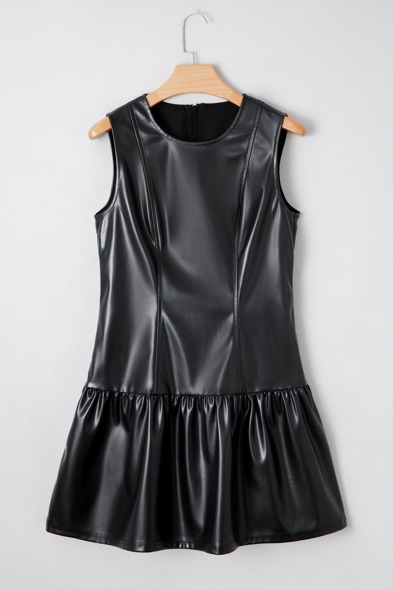 Faux Leather Ruffle Hem Sleeveless Mini Dress - Rooted & Reckless Co.