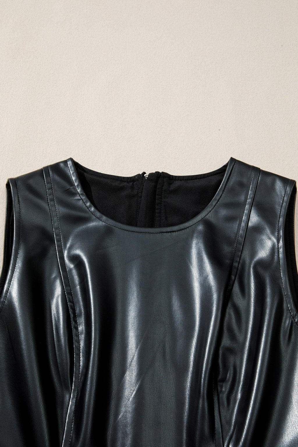 Faux Leather Ruffle Hem Sleeveless Mini Dress - Rooted & Reckless Co.