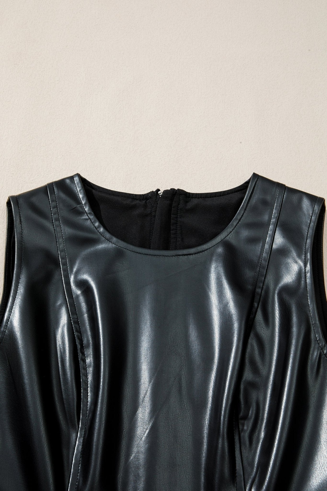 Faux Leather Ruffle Hem Sleeveless Mini Dress - Rooted & Reckless Co.