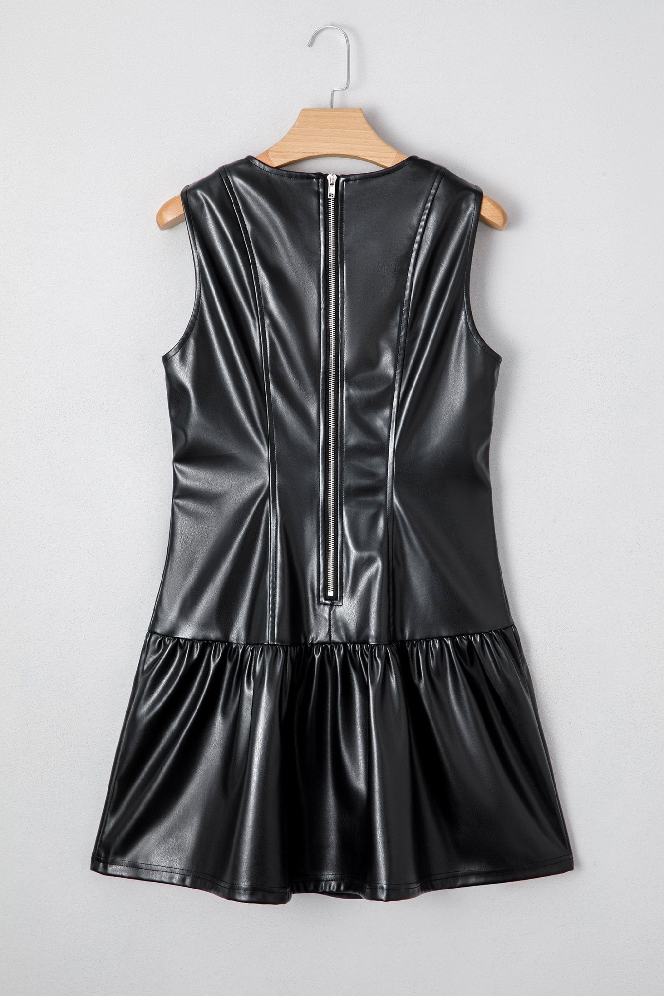 Faux Leather Ruffle Hem Sleeveless Mini Dress - Rooted & Reckless Co.