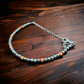 Faux Pearl & Orange Magnesite Western Bracelet — Silver Plated with Extender - Rooted & Reckless Co.