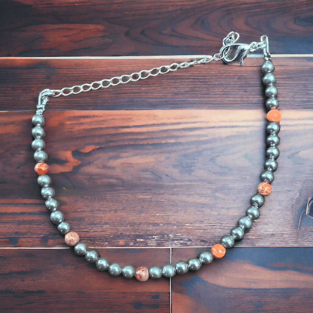 Faux Pearl & Orange Magnesite Western Bracelet — Silver Plated with Extender - Rooted & Reckless Co.