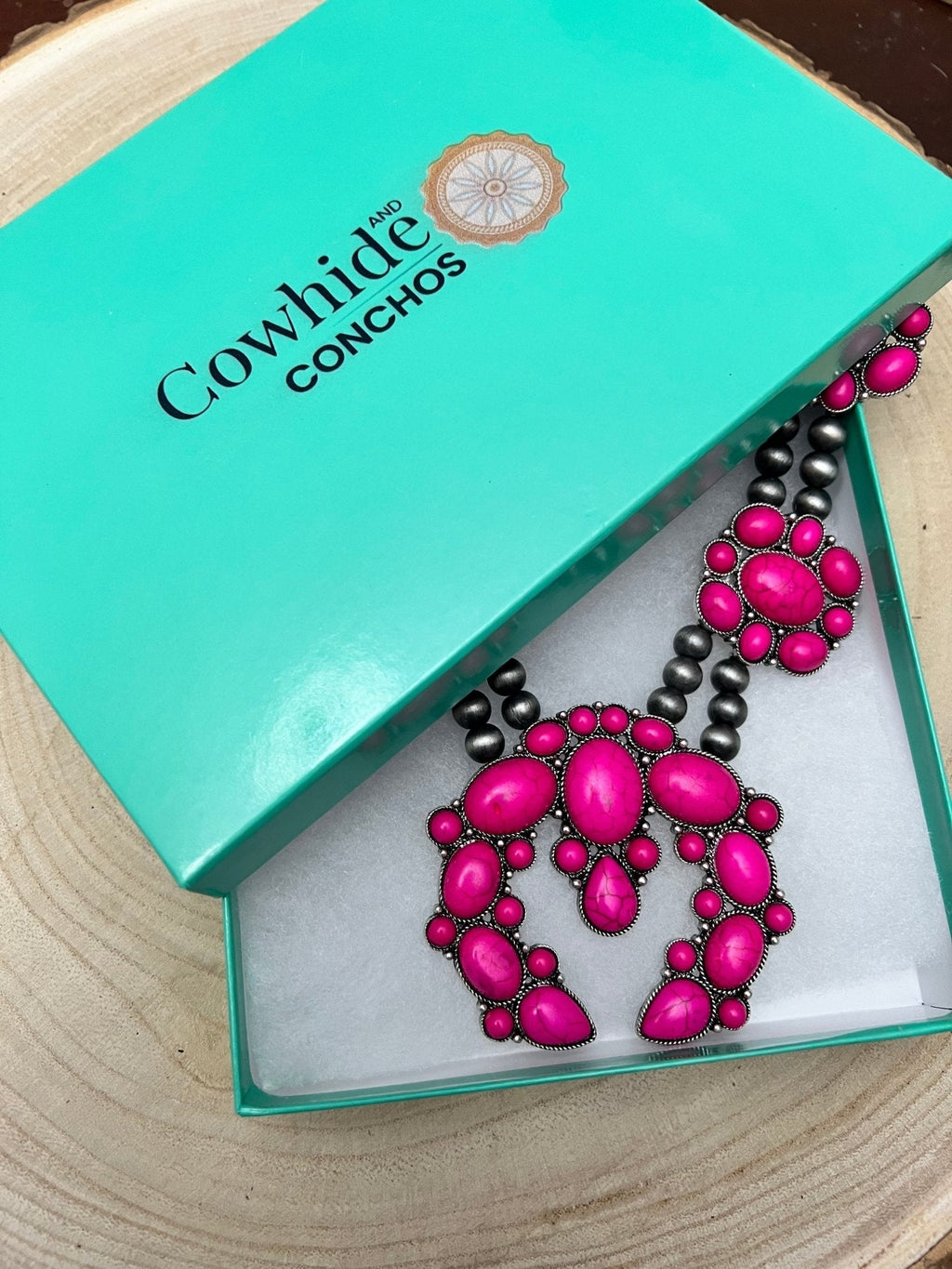 Faux Pink Squash Blossom Necklace on Double Strand Pearls - 18 inch necklace - Rooted & Reckless Co.