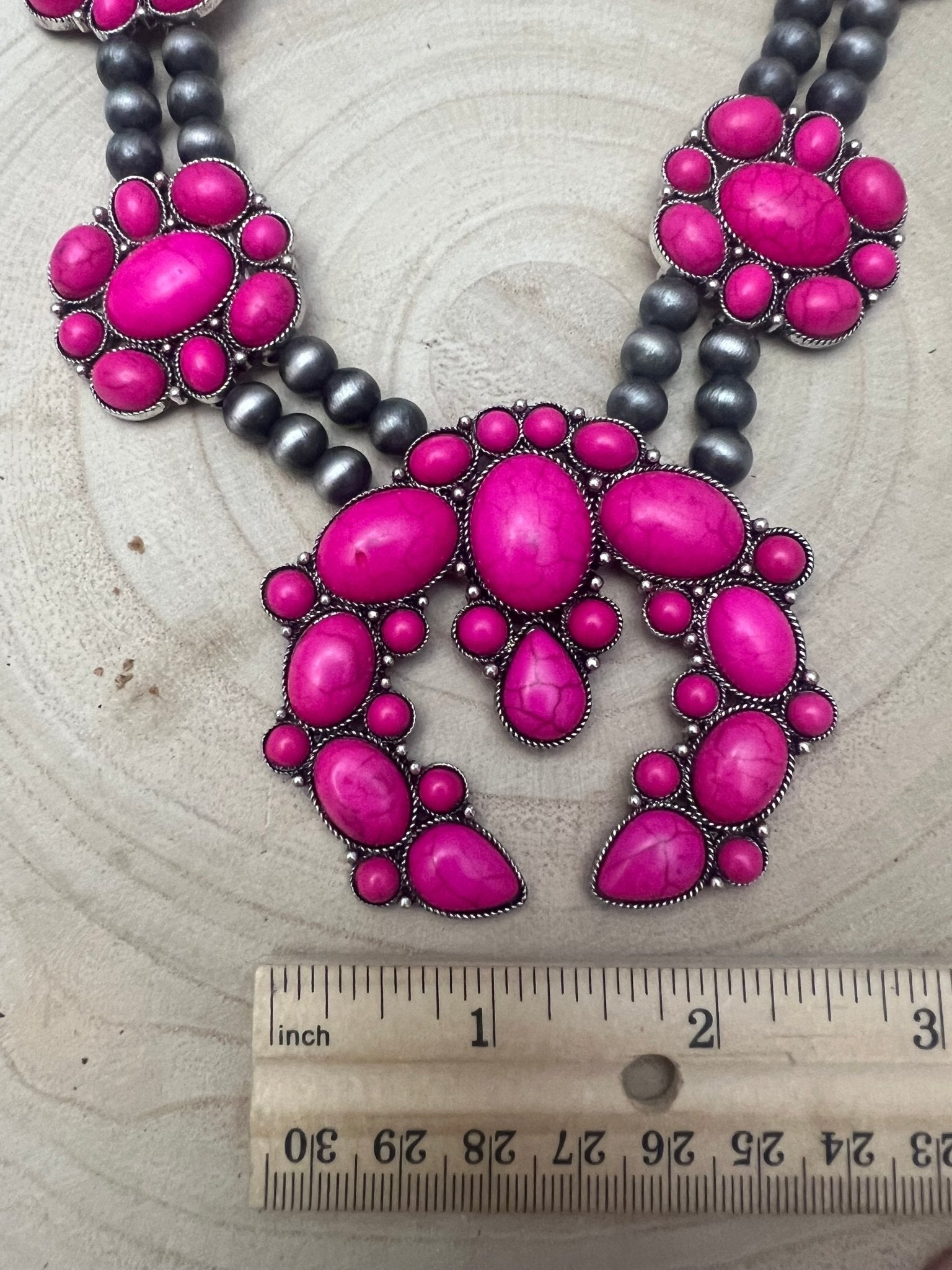 Faux Pink Squash Blossom Necklace on Double Strand Pearls - 18 inch necklace - Rooted & Reckless Co.
