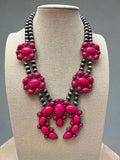Faux Pink Squash Blossom Necklace on Double Strand Pearls - 18 inch necklace - Rooted & Reckless Co.