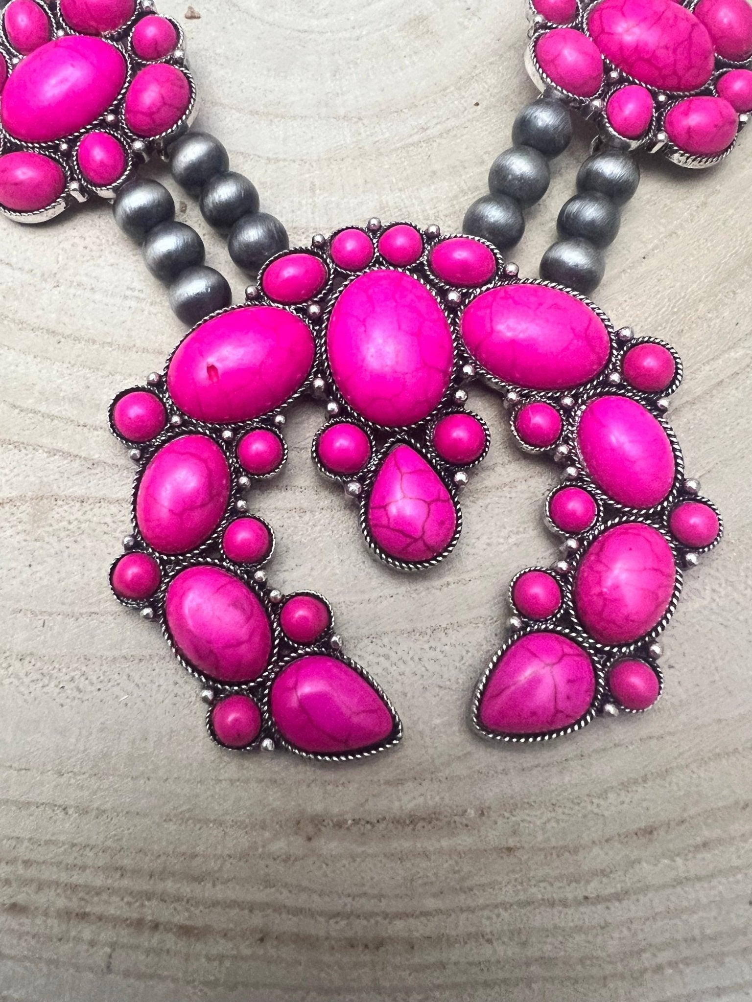Faux Pink Squash Blossom Necklace on Double Strand Pearls - 18 inch necklace - Rooted & Reckless Co.