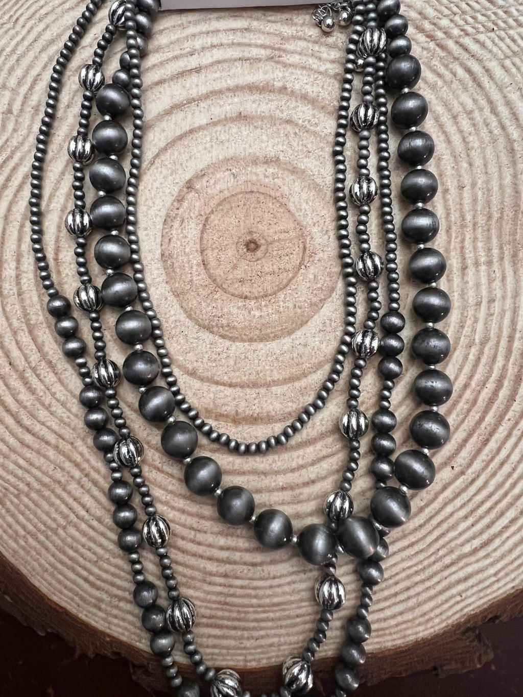Faux Sterling Pearl Layered Necklace Set — 4-Piece Burnished Silver Western Layering Set (16" / 18" / 20" / 22") - Rooted & Reckless Co.
