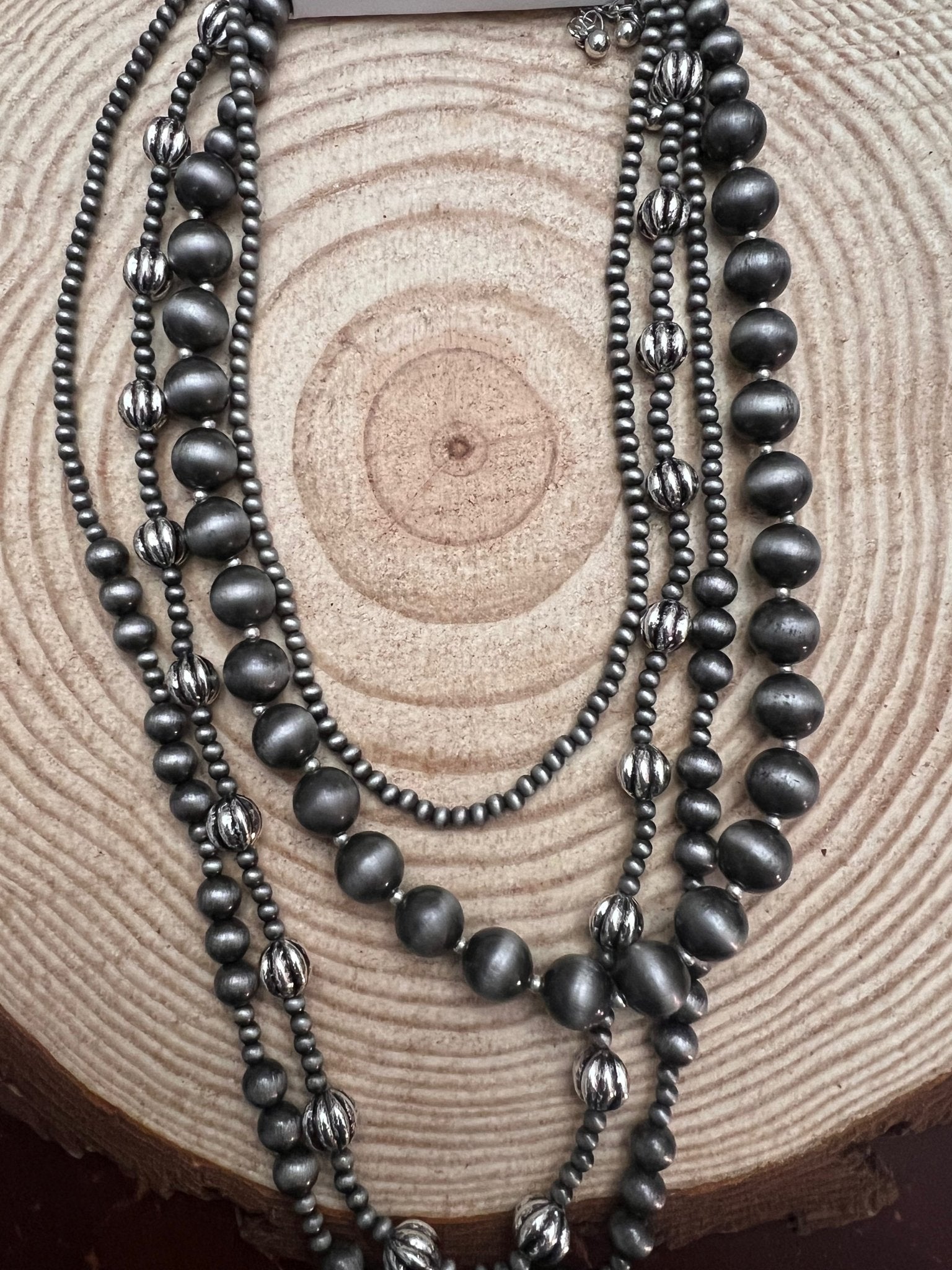 Faux Sterling Pearl Layered Necklace Set — 4-Piece Burnished Silver Western Layering Set (16" / 18" / 20" / 22") - Rooted & Reckless Co.