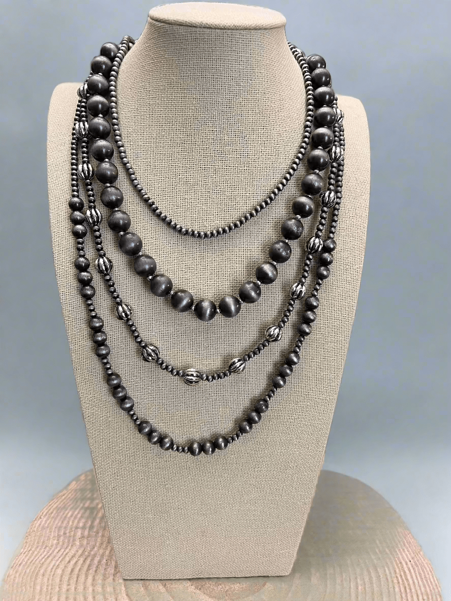 Faux Sterling Pearl Layered Necklace Set — 4-Piece Burnished Silver Western Layering Set (16" / 18" / 20" / 22") - Rooted & Reckless Co.