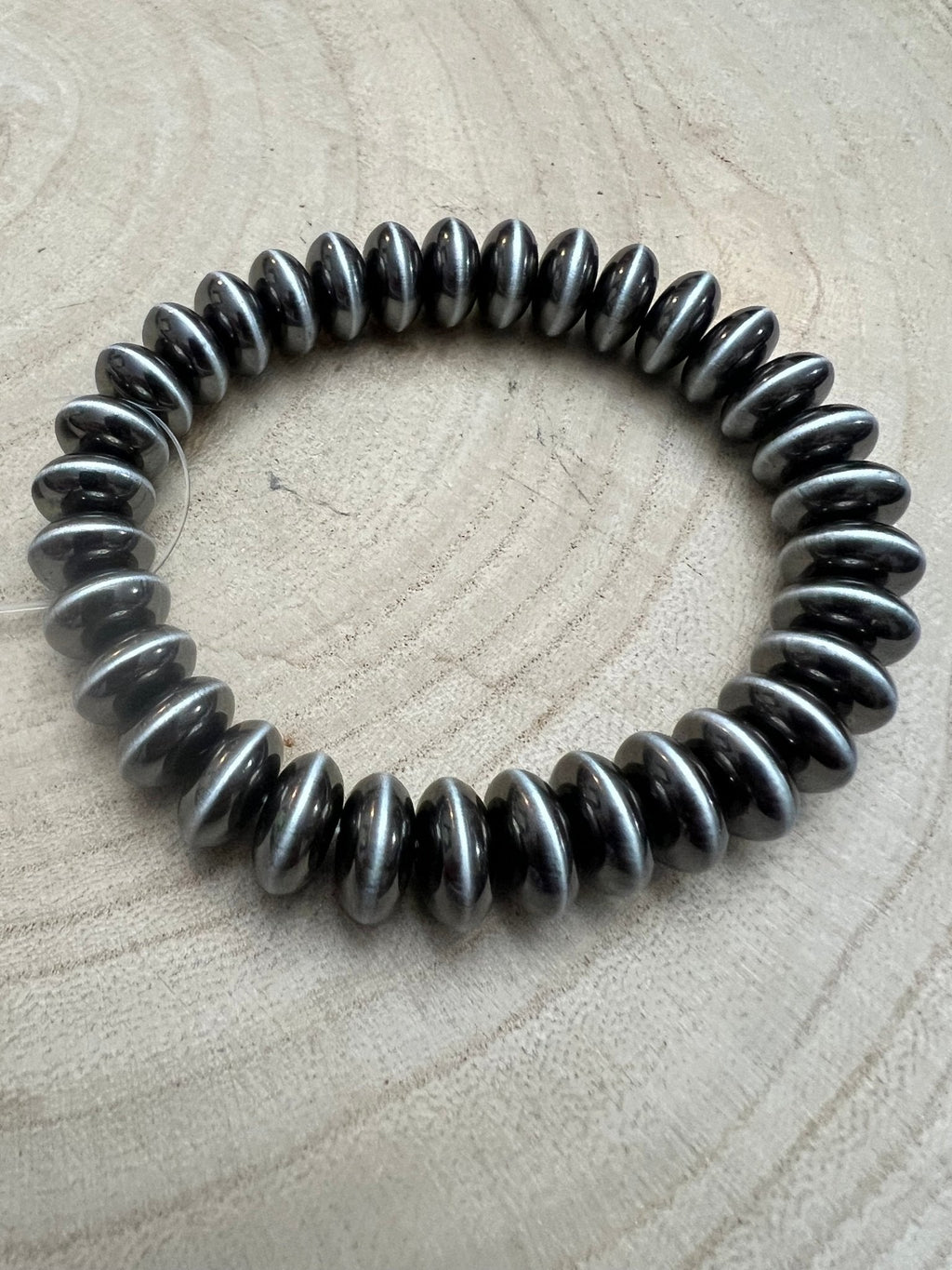 Faux Sterling Saucer Stretch Bracelet — 10mm Western Beaded Bracelet - Rooted & Reckless Co.