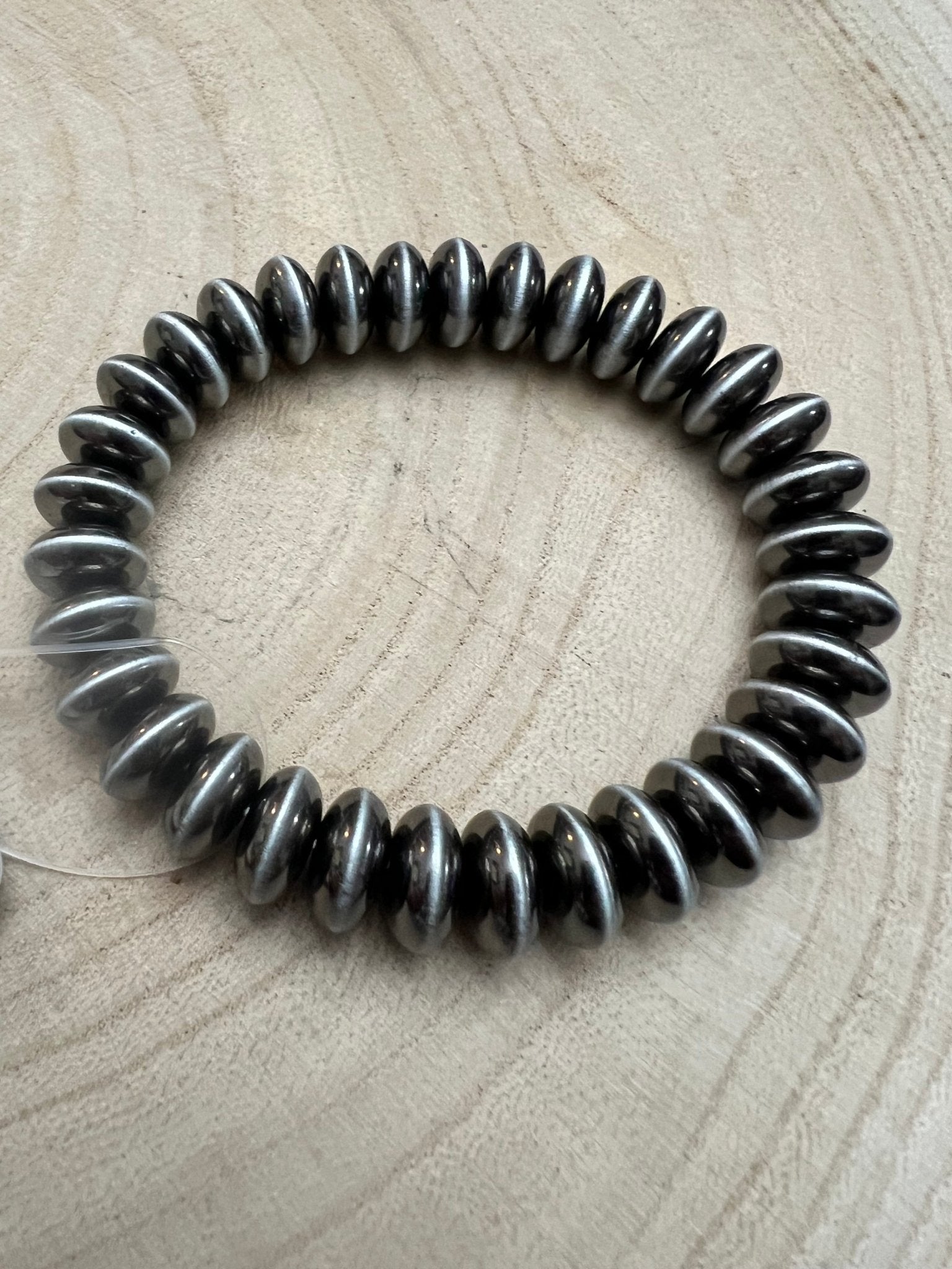 Faux Sterling Saucer Stretch Bracelet — 10mm Western Beaded Bracelet - Rooted & Reckless Co.