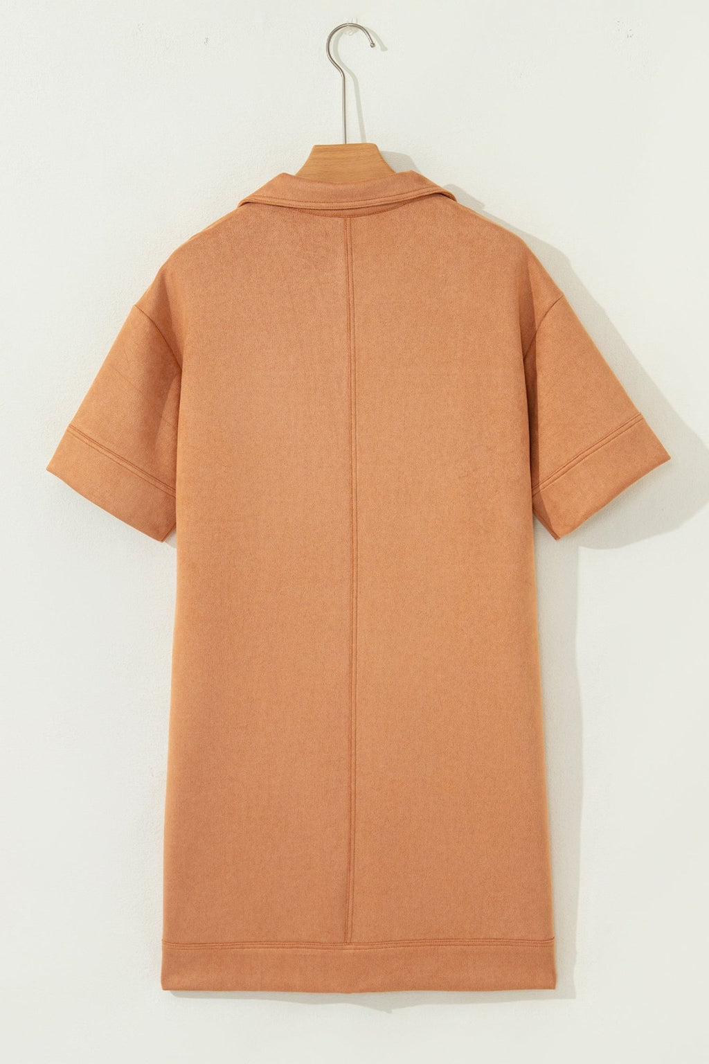 Faux Suede Collared V-Neck Short Sleeve Dress - Rooted & Reckless Co.