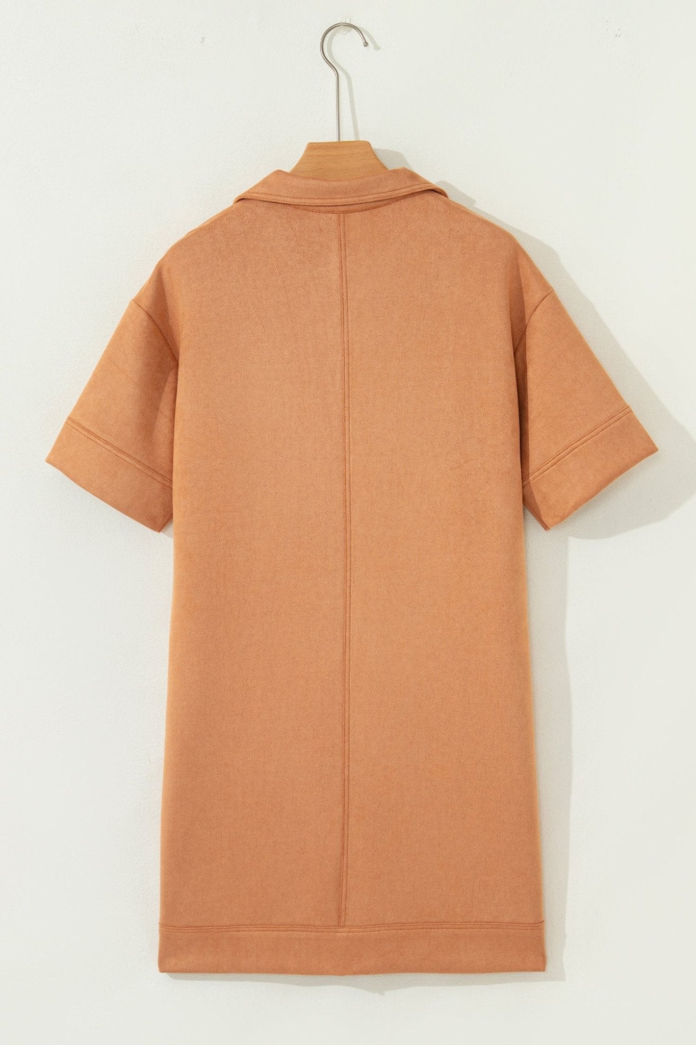 Faux Suede Collared V-Neck Short Sleeve Dress - Rooted & Reckless Co.