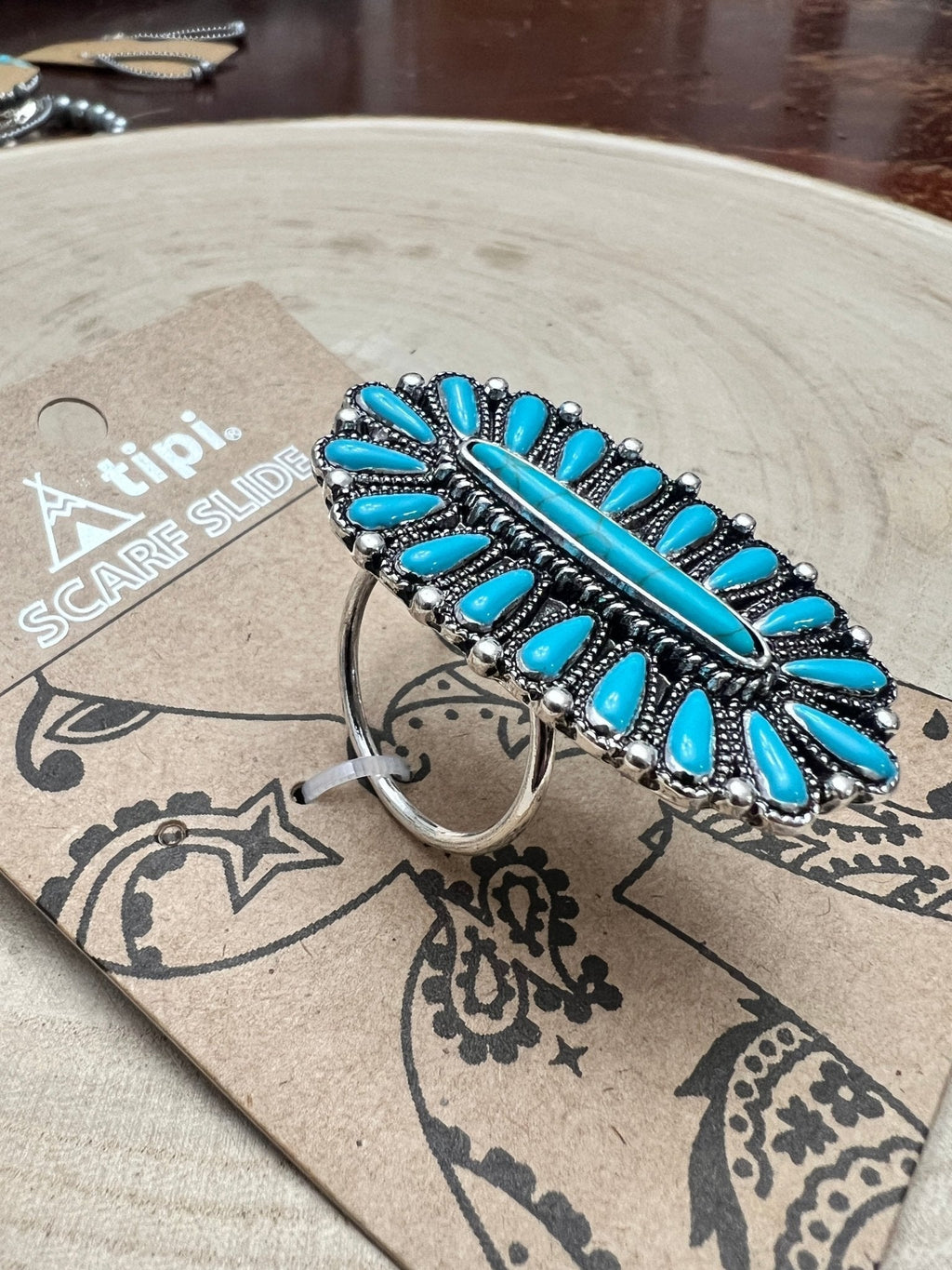 Faux Turquoise Cluster Wild Rag Scarf Slide — High-Polish Lead/Nickel-Free Western Accessory - Rooted & Reckless Co.