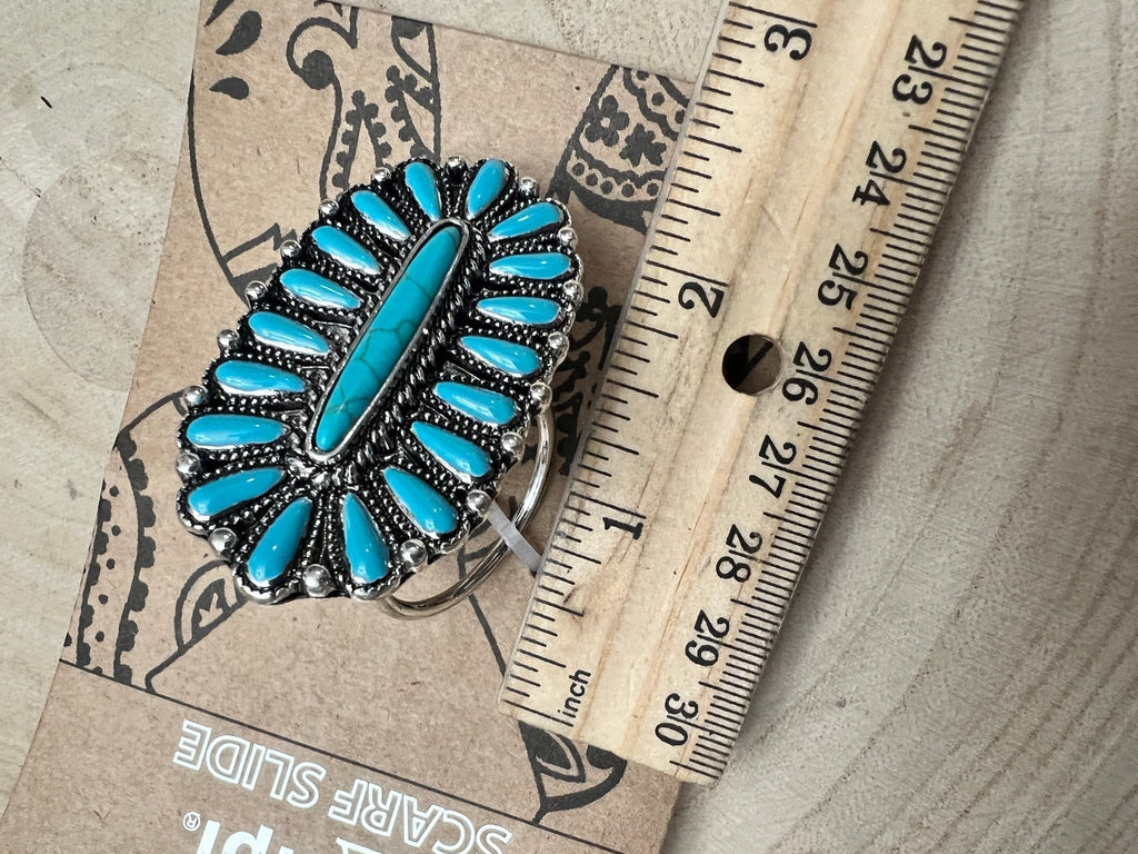 Faux Turquoise Cluster Wild Rag Scarf Slide — High-Polish Lead/Nickel-Free Western Accessory - Rooted & Reckless Co.
