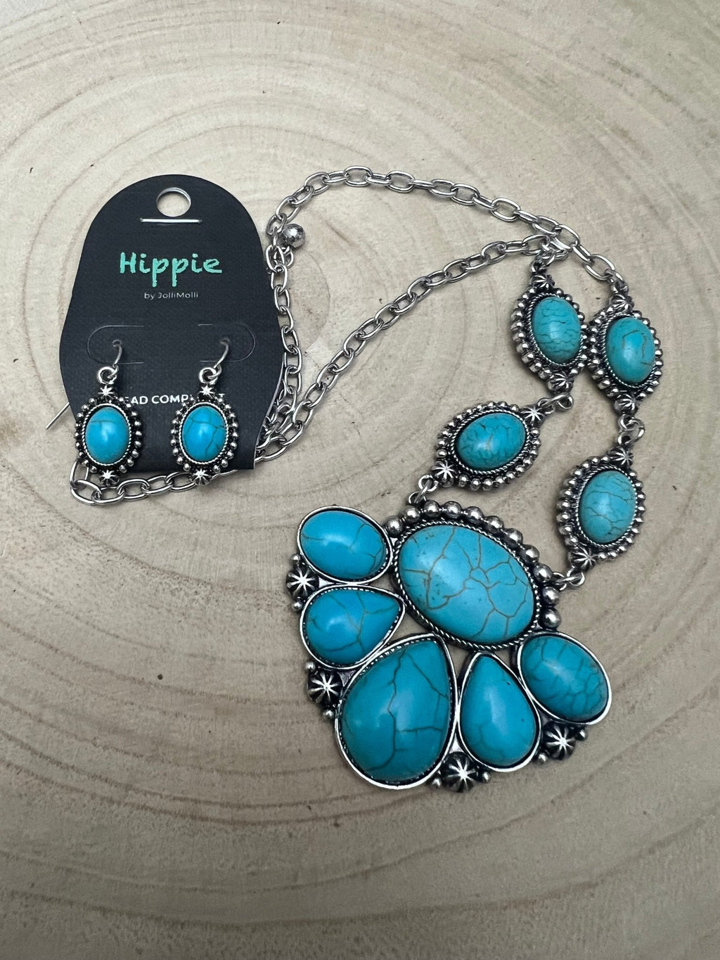 Faux Turquoise Squash Blossom and Earring Set - 18 inch necklace - Rooted & Reckless Co.