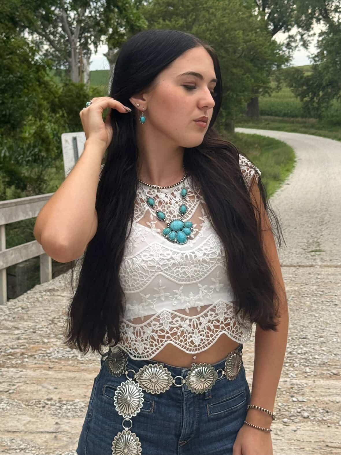 Faux Turquoise Squash Blossom and Earring Set - 18 inch necklace - Rooted & Reckless Co.