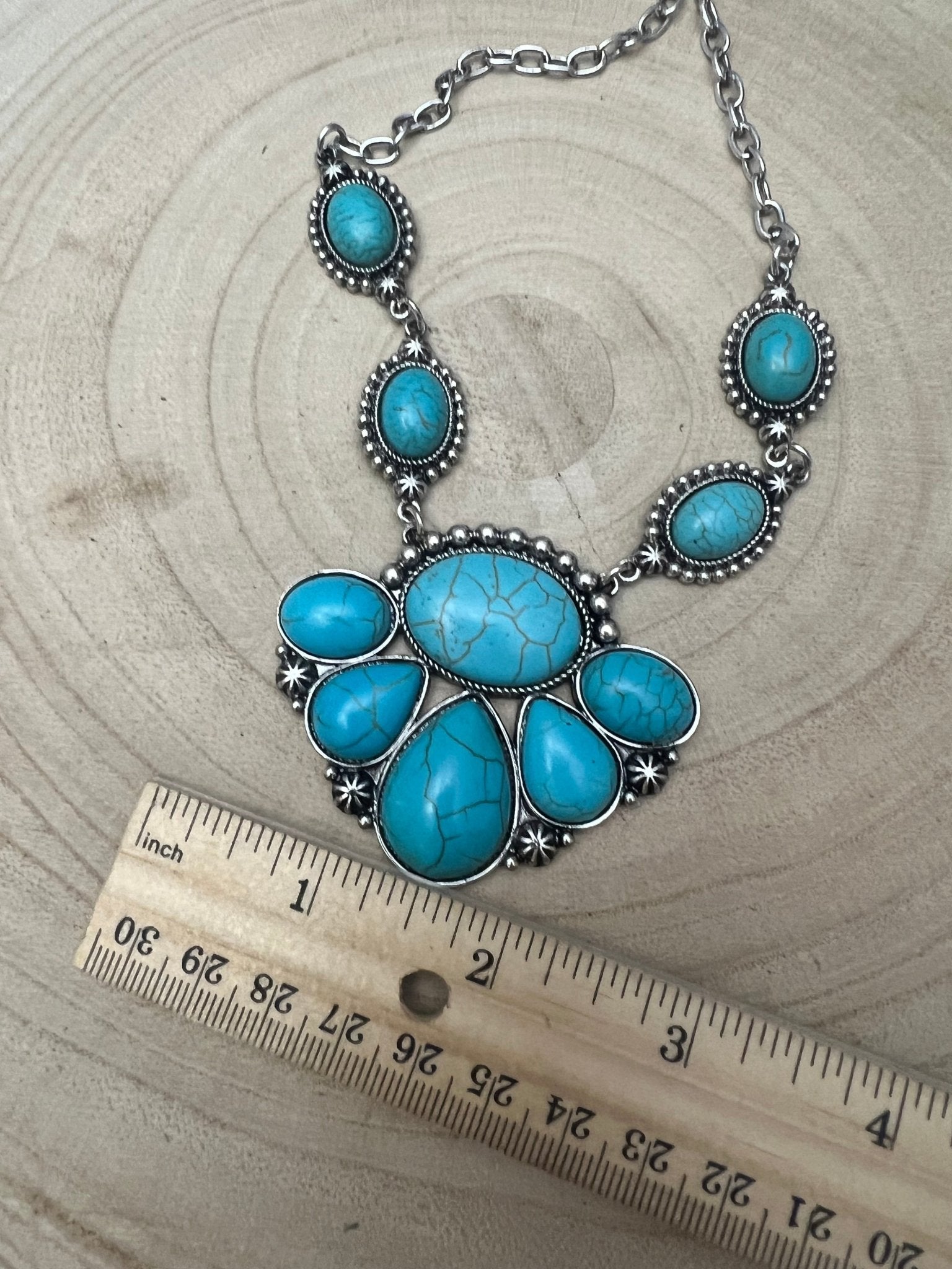 Faux Turquoise Squash Blossom and Earring Set - 18 inch necklace - Rooted & Reckless Co.