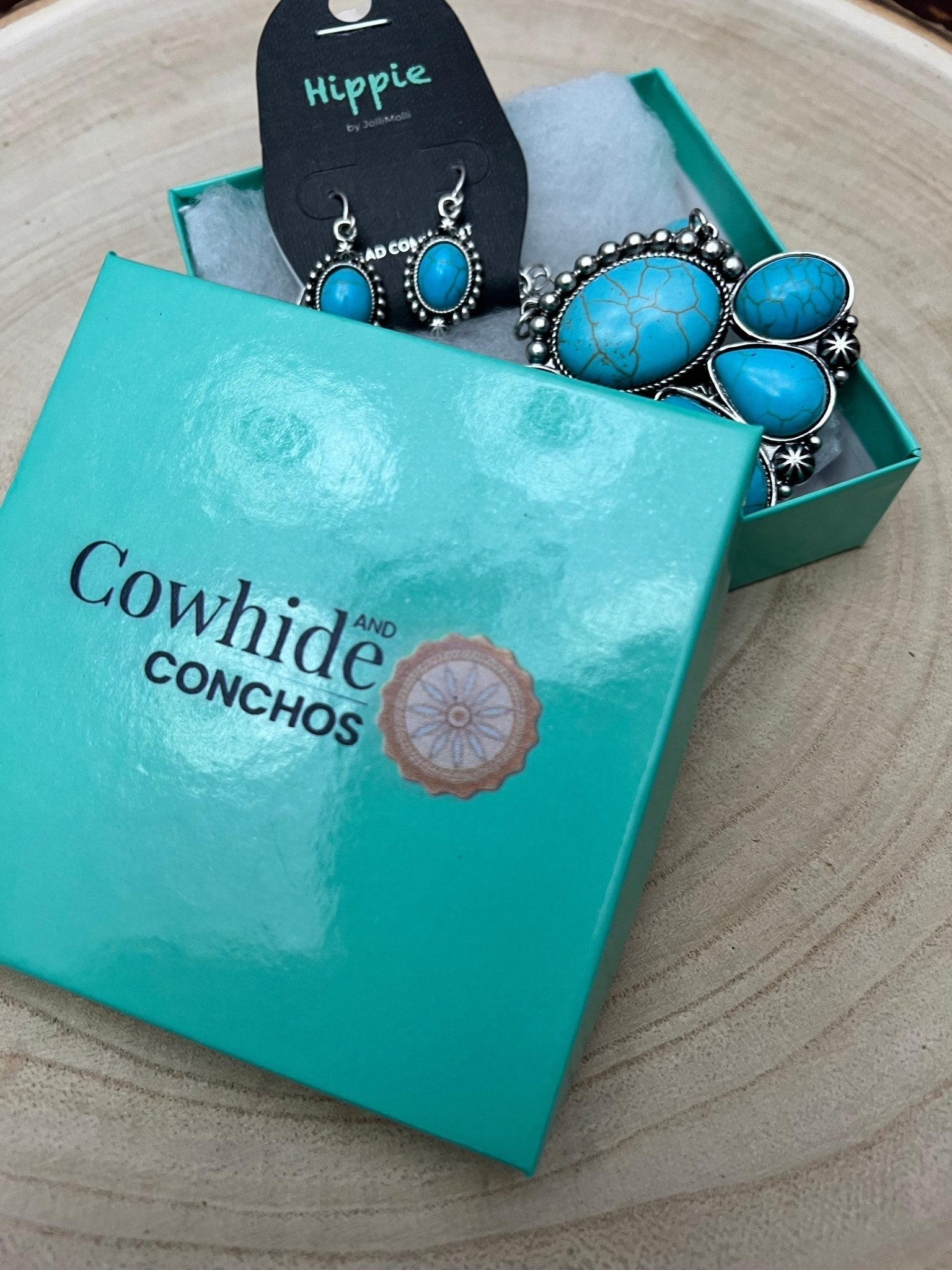 Faux Turquoise Squash Blossom and Earring Set - 18 inch necklace - Rooted & Reckless Co.