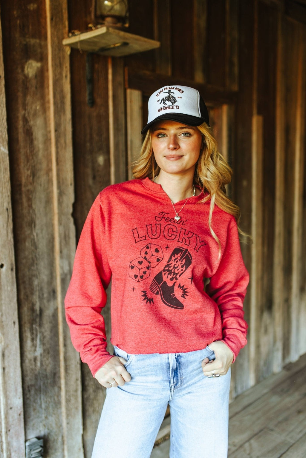 Feelin' Lucky Raw Hem V-Neck Crop Graphic Sweatshirt - Rooted & Reckless Co.