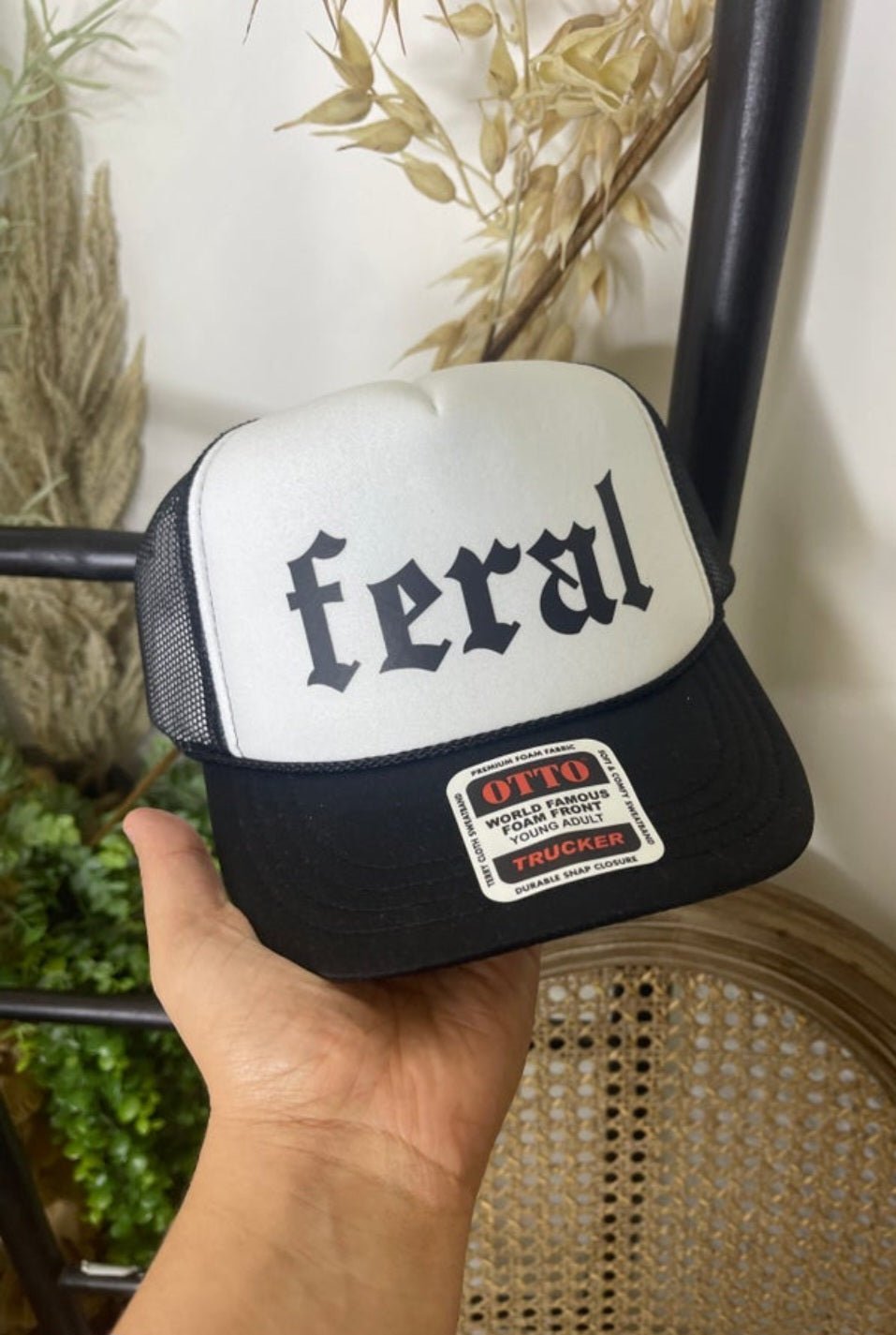 "Feral" Trucker Hat — Otto 5-Panel Foam Front with Breathable Mesh Back - Rooted & Reckless Co.