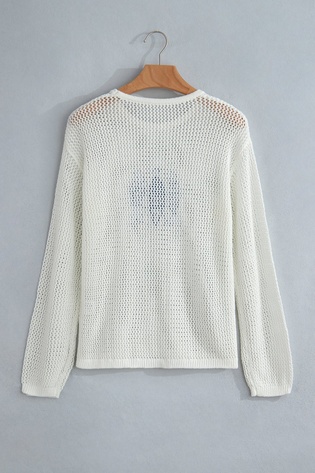 Fish Embroidered Crew Neck Crochet Knit Sweater - Rooted & Reckless Co.