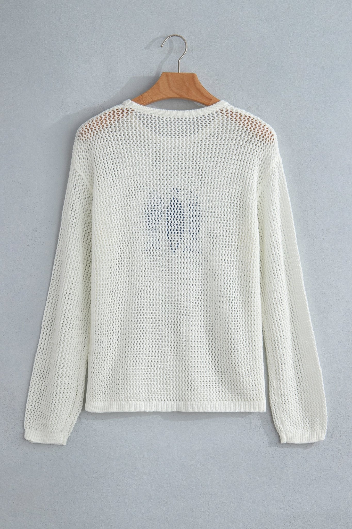Fish Embroidered Crew Neck Crochet Knit Sweater - Rooted & Reckless Co.